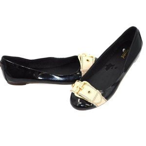 Wanted Black and Cream Flats with Buckle Detail